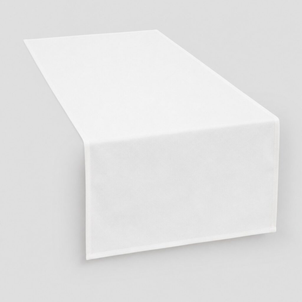 Chemin de table en coton blanc de 45 x 150 cm sur fond gris clair