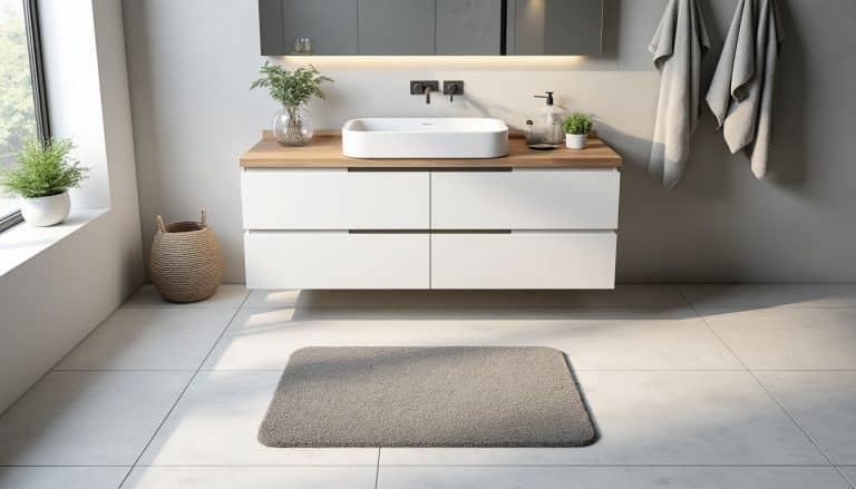 Dimensions d&rsquo;un tapis de bain face à un meuble vasque