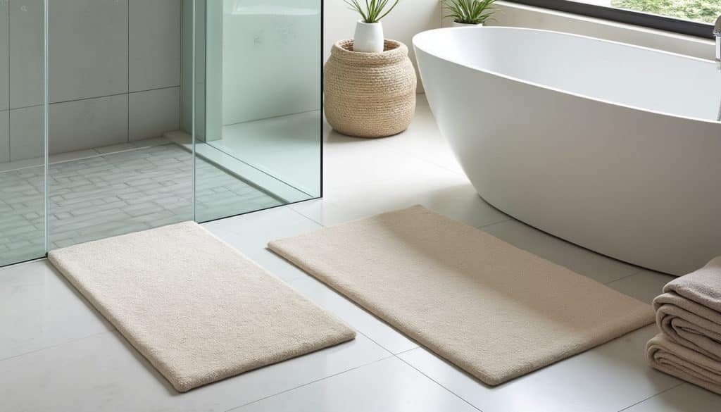 tapis devant la douche ou en sortie de bain : découvrez les différences d’usage et choisissez le format adapté à votre salle de bains.